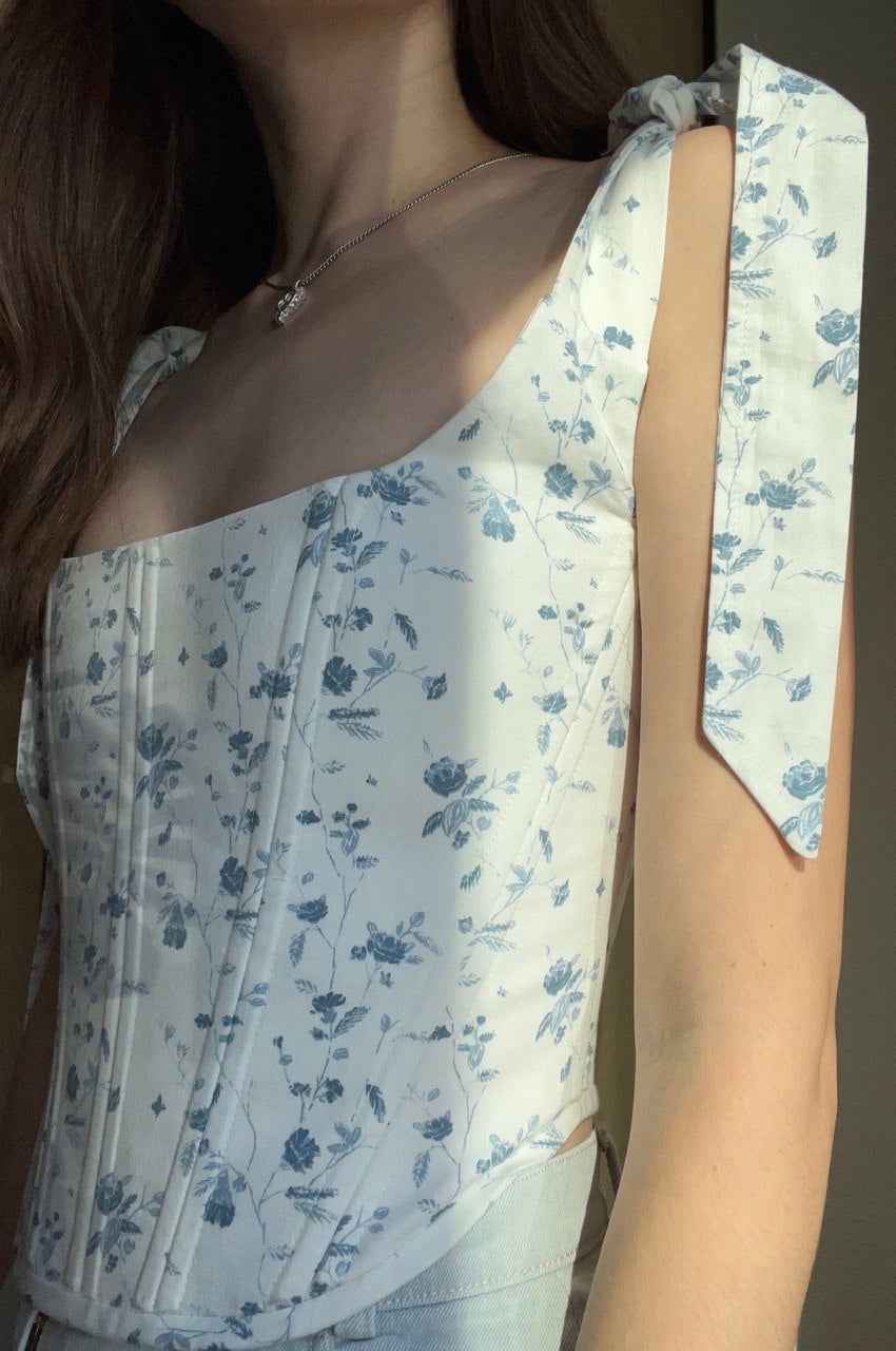 Floral corset with shoulder tie, size S/M