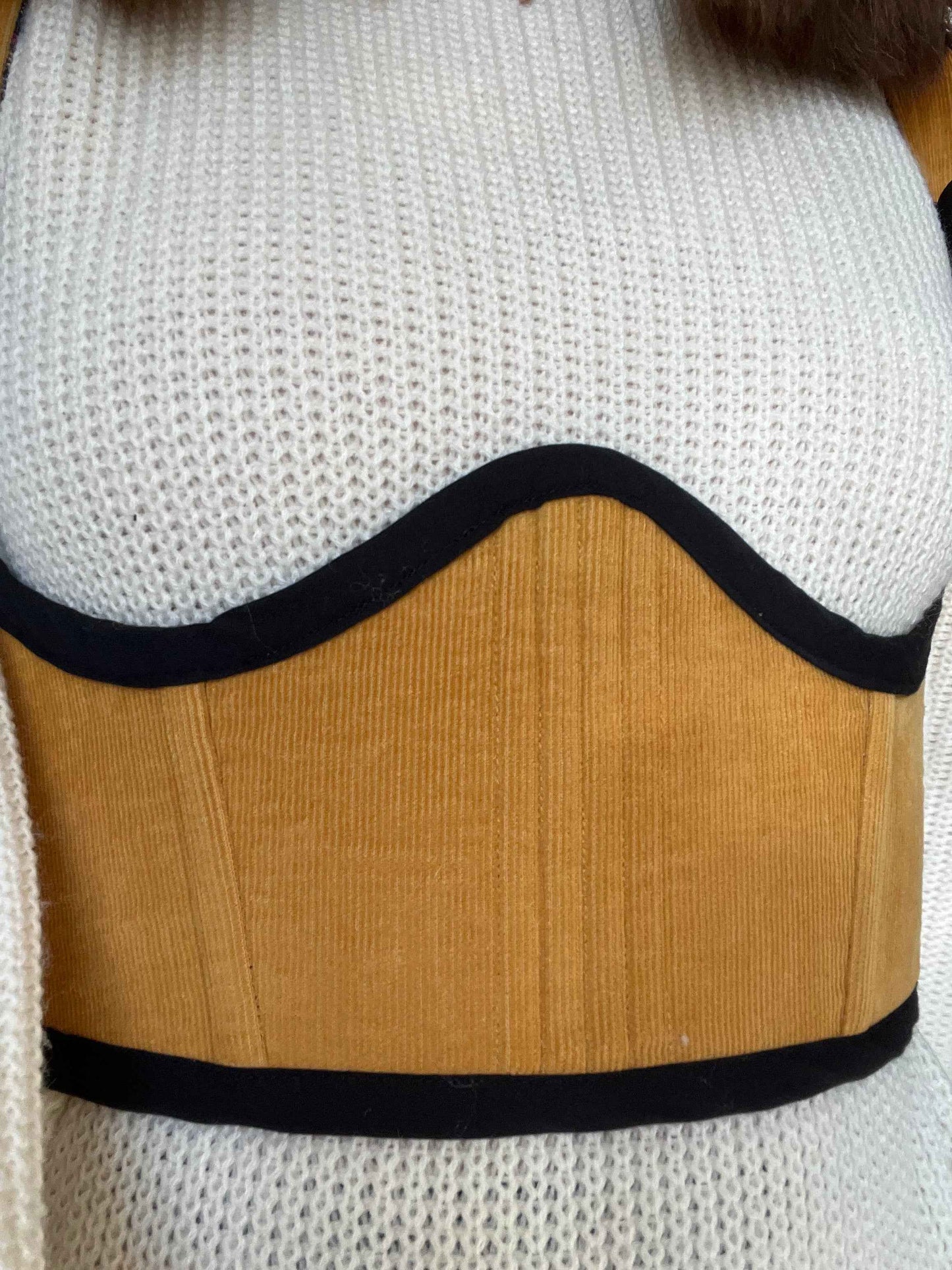 Green Tapestry/ yellow corduroy underbust corset, size M-L