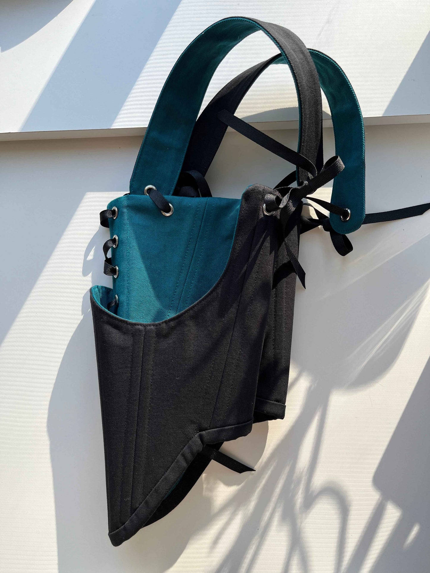 Custom for S_v02 Reversible black/teal underbust with shoulder straps size S