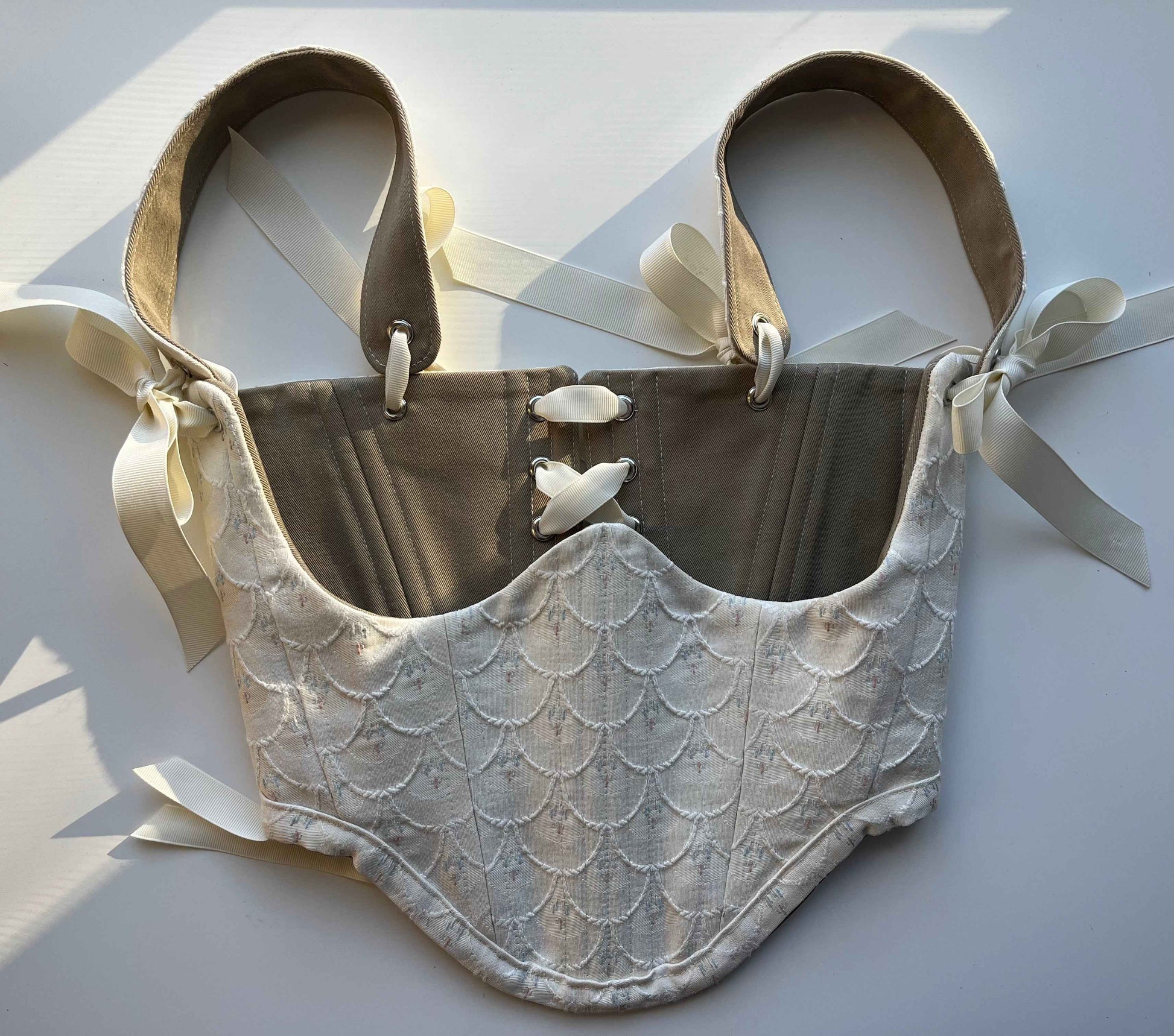 Reversible cream mermaid/ khaki underbust corsage, s-m