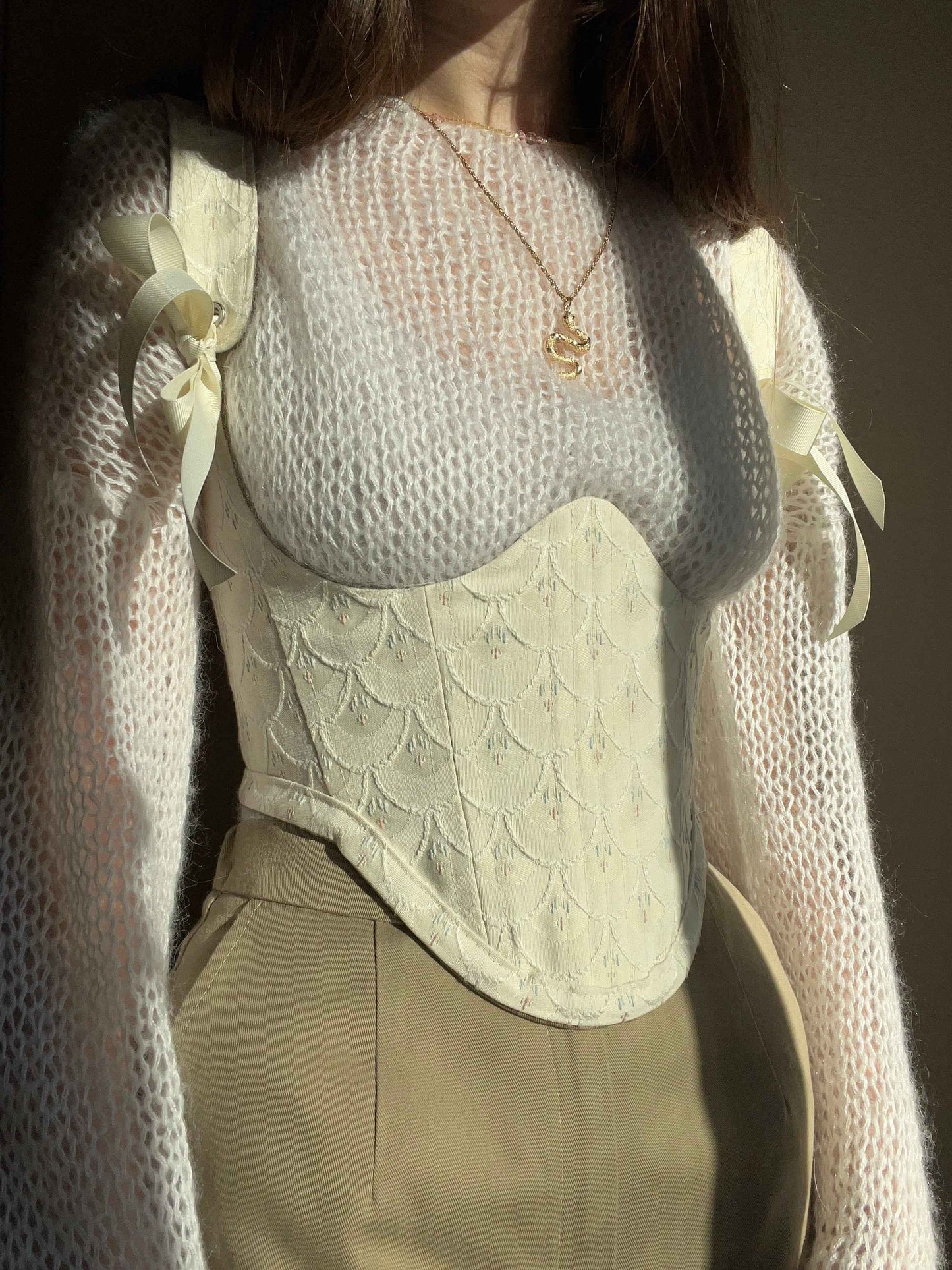 Reversible cream mermaid/ khaki underbust corsage, s-m