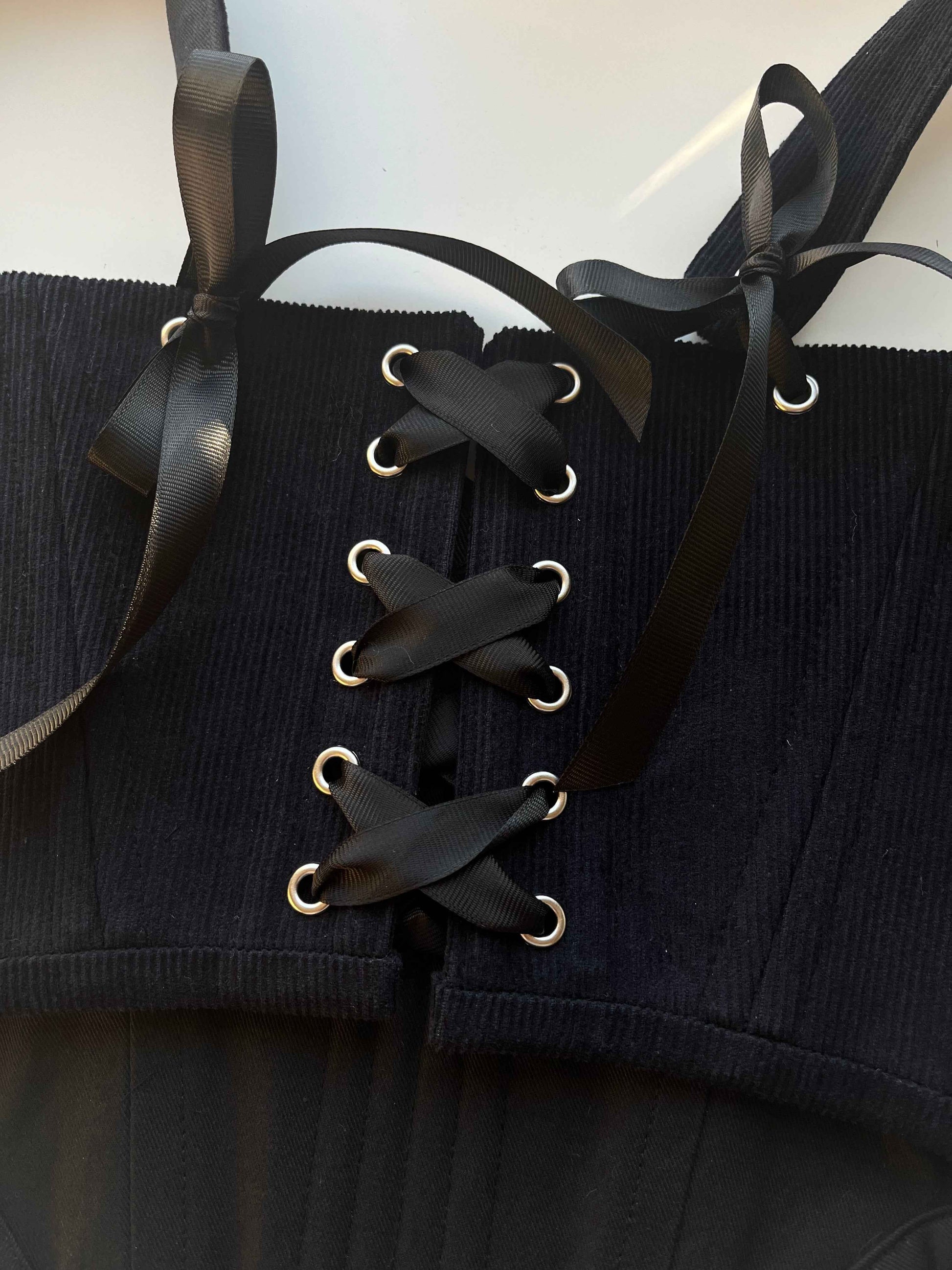 Reversible cotton twill black/dark blue cotton corduroy underbust corsage with removable shoulder straps 🖤💙