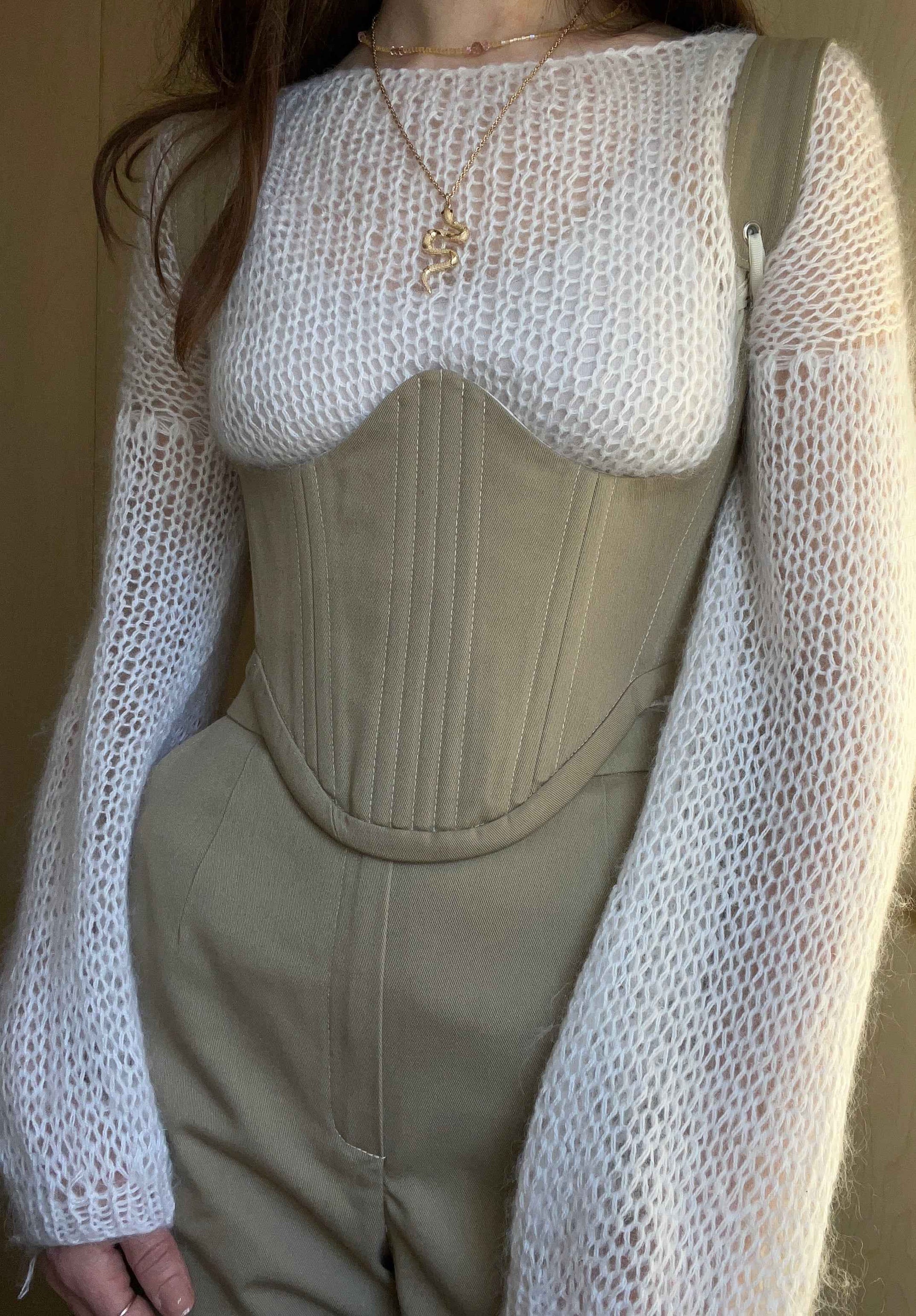 Reversible cream mermaid/ khaki underbust corsage, s-m