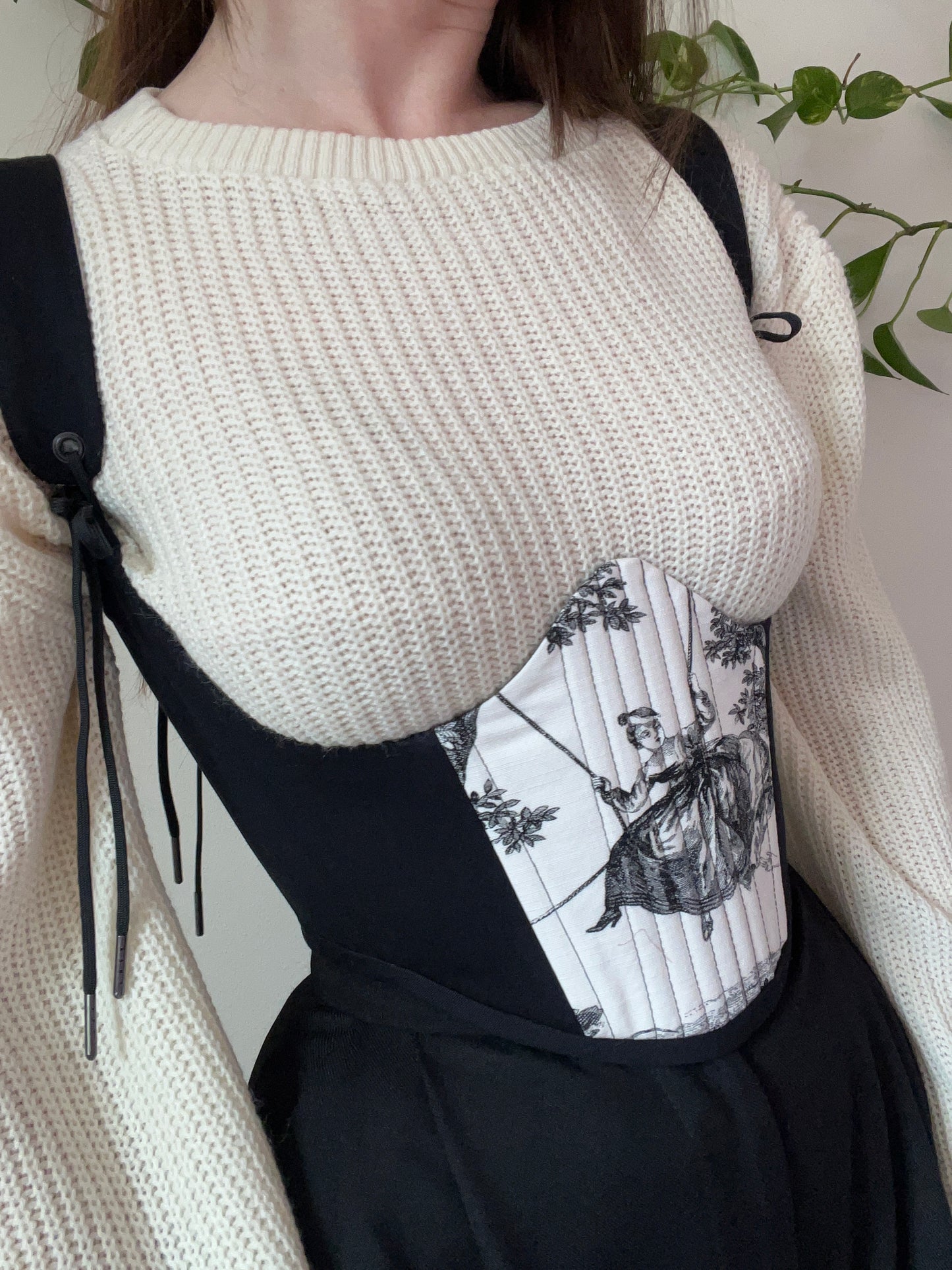 Duet underbust corsage - reversible black&toile