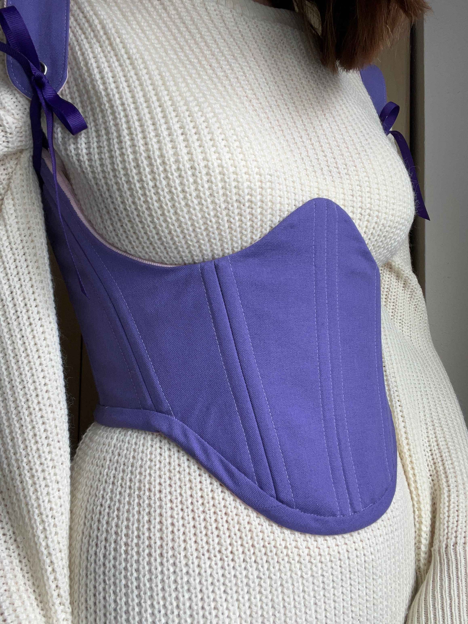 “Cupcake” reversible underbust corsage, size S-M, one side is  pink with ruffles and the other is purple 💜🩷