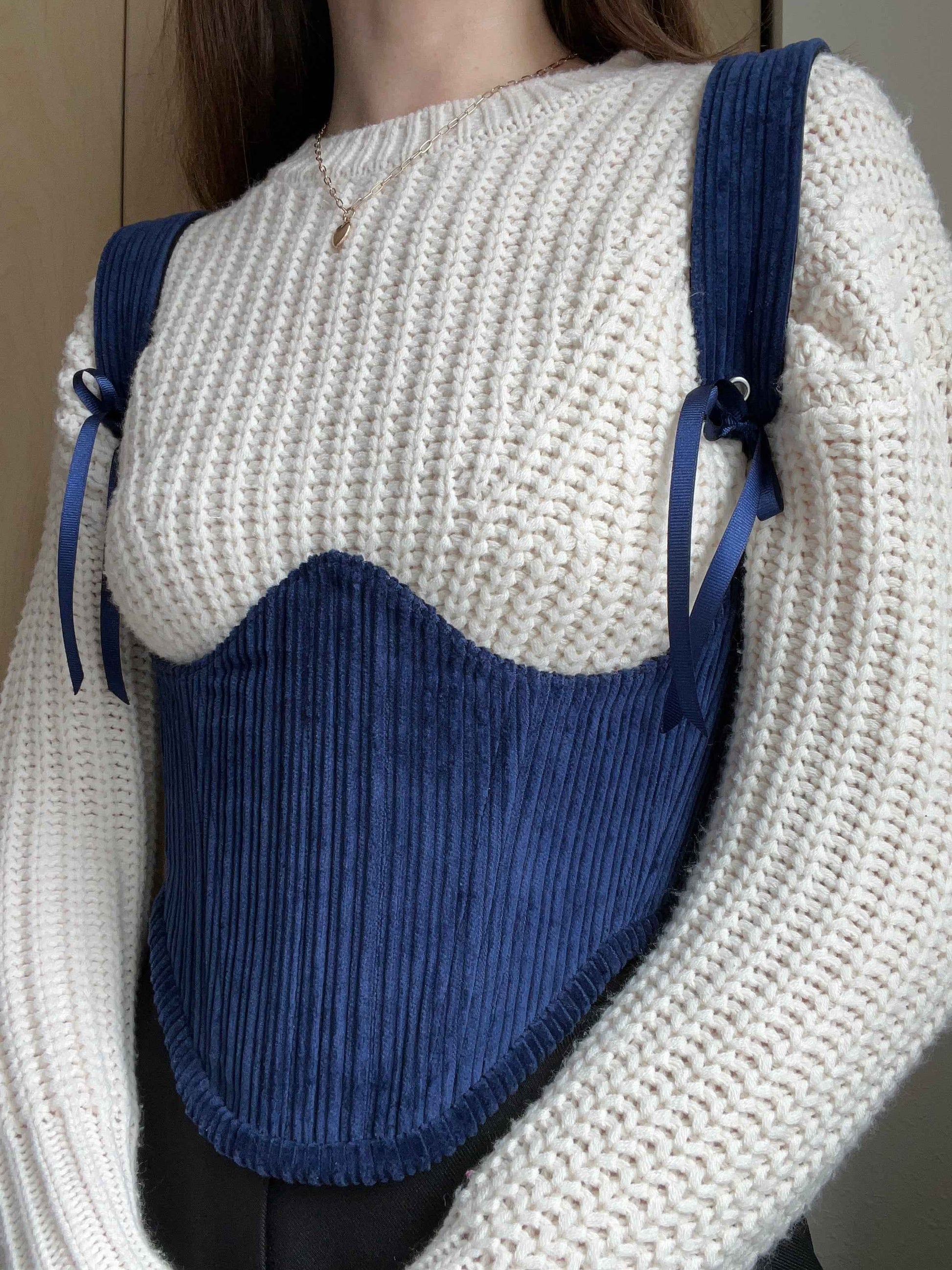 Reversible Navy blue/black corduroy underbust corsage