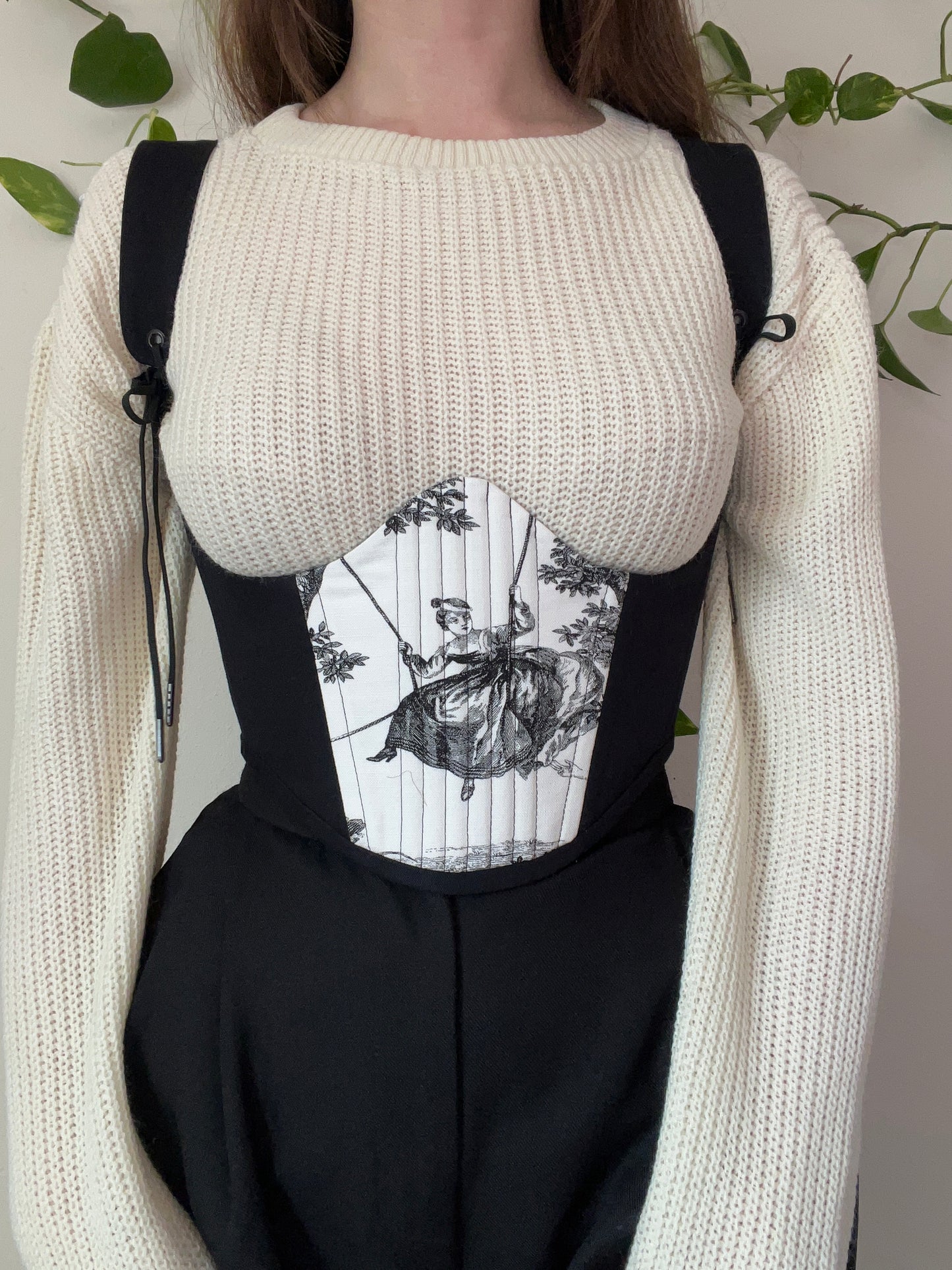 Duet underbust corsage - reversible black&toile