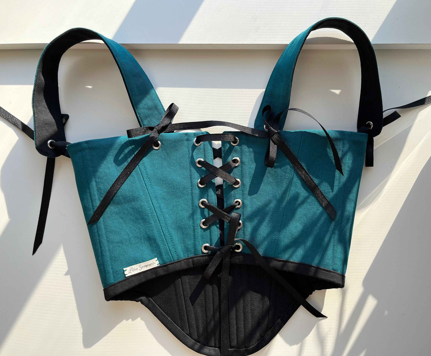 Custom for S_v02 Reversible black/teal underbust with shoulder straps size S