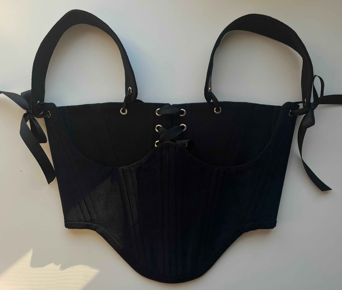 Reversible cotton twill black/dark blue cotton corduroy underbust corsage with removable shoulder straps 🖤💙