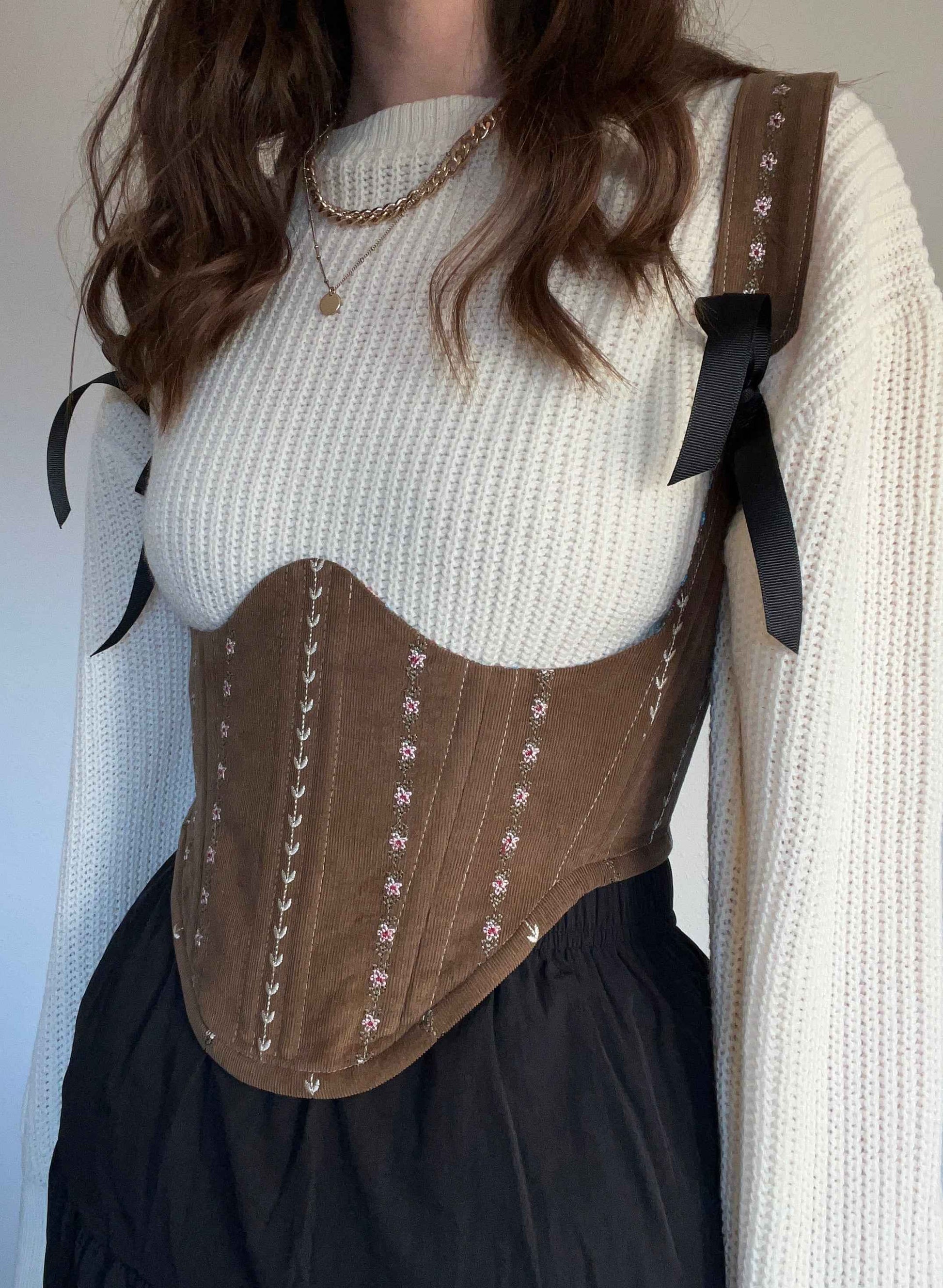 Brown Embroidered underbust corsage with removable shoulder straps 🤎