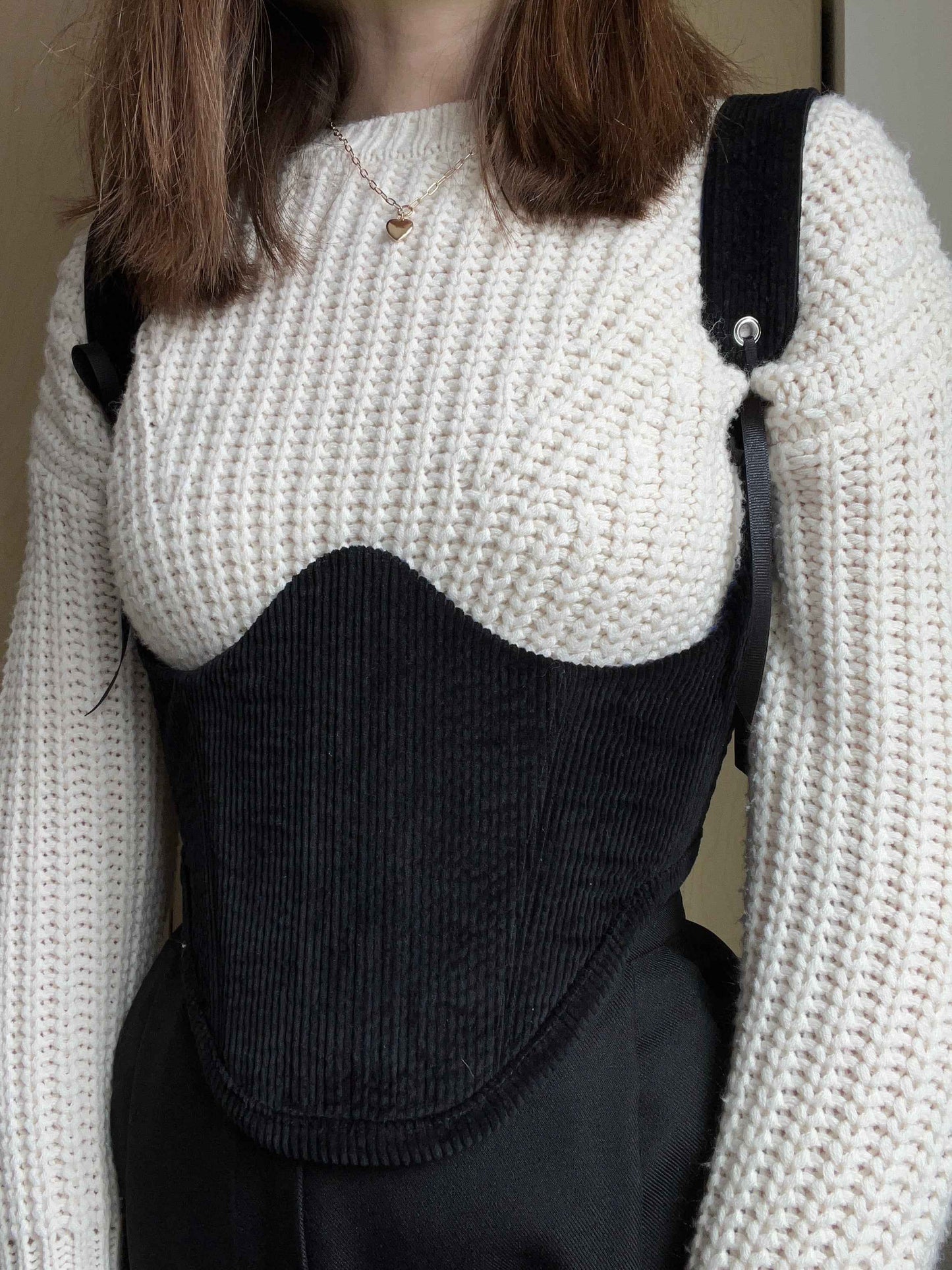 Reversible Navy blue/black corduroy underbust corsage