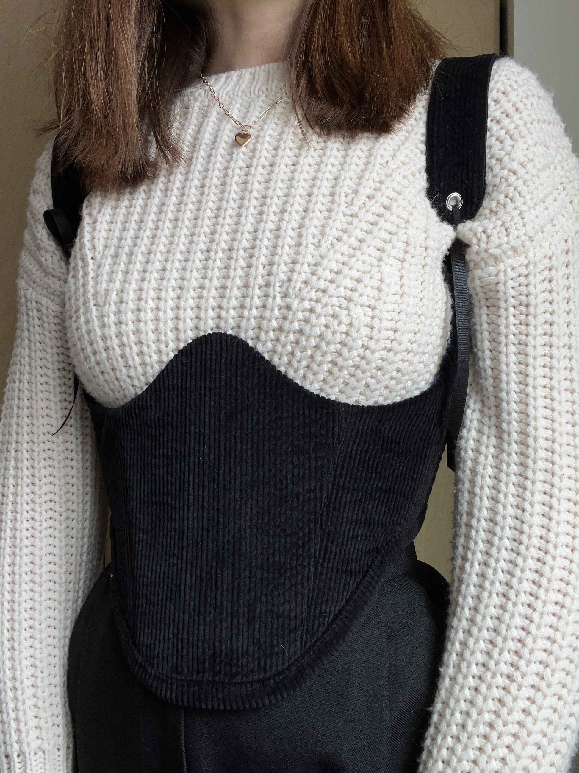 Reversible Navy blue/black corduroy underbust corsage