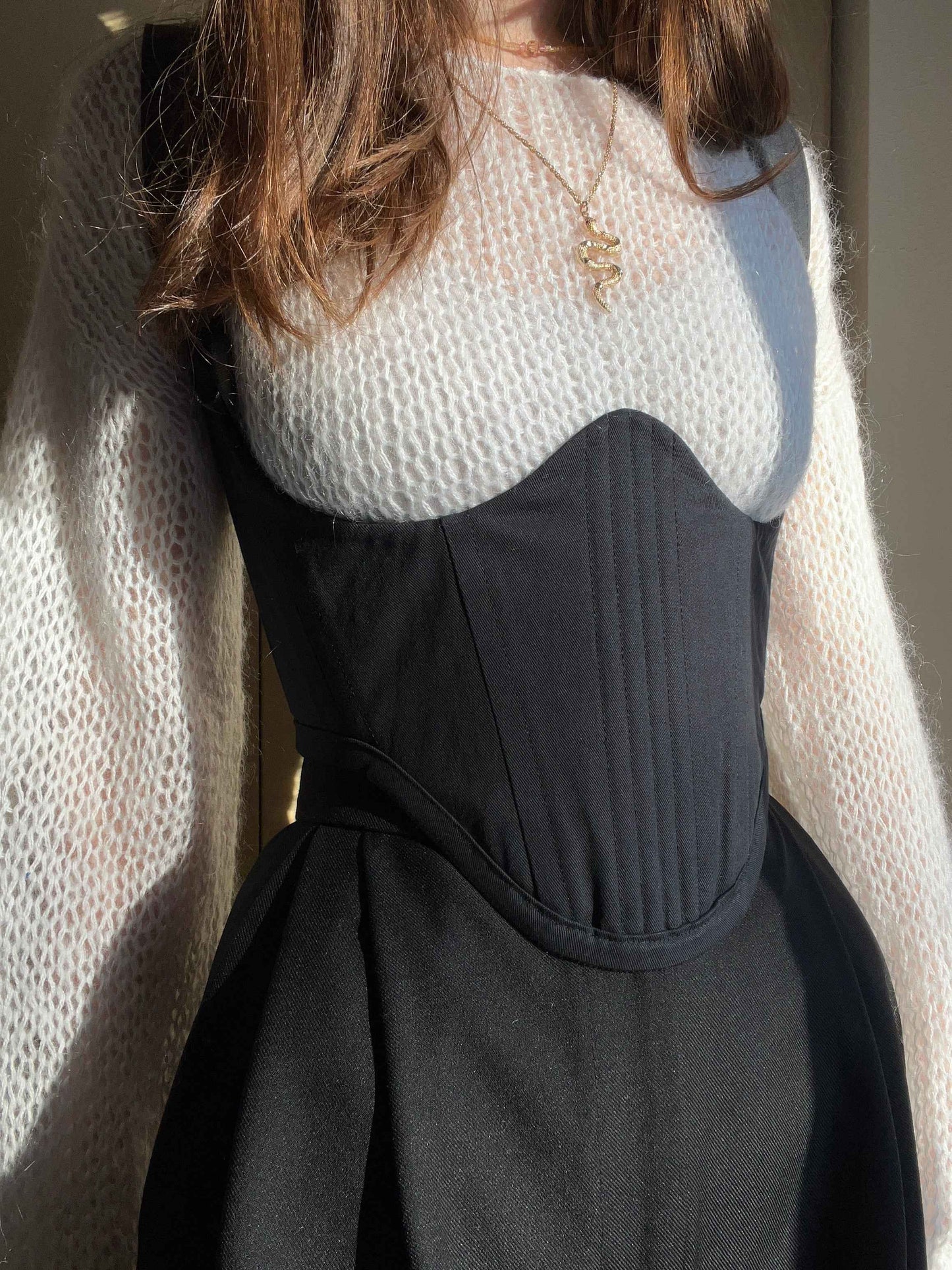 Reversible cotton twill black/dark blue cotton corduroy underbust corsage with removable shoulder straps 🖤💙