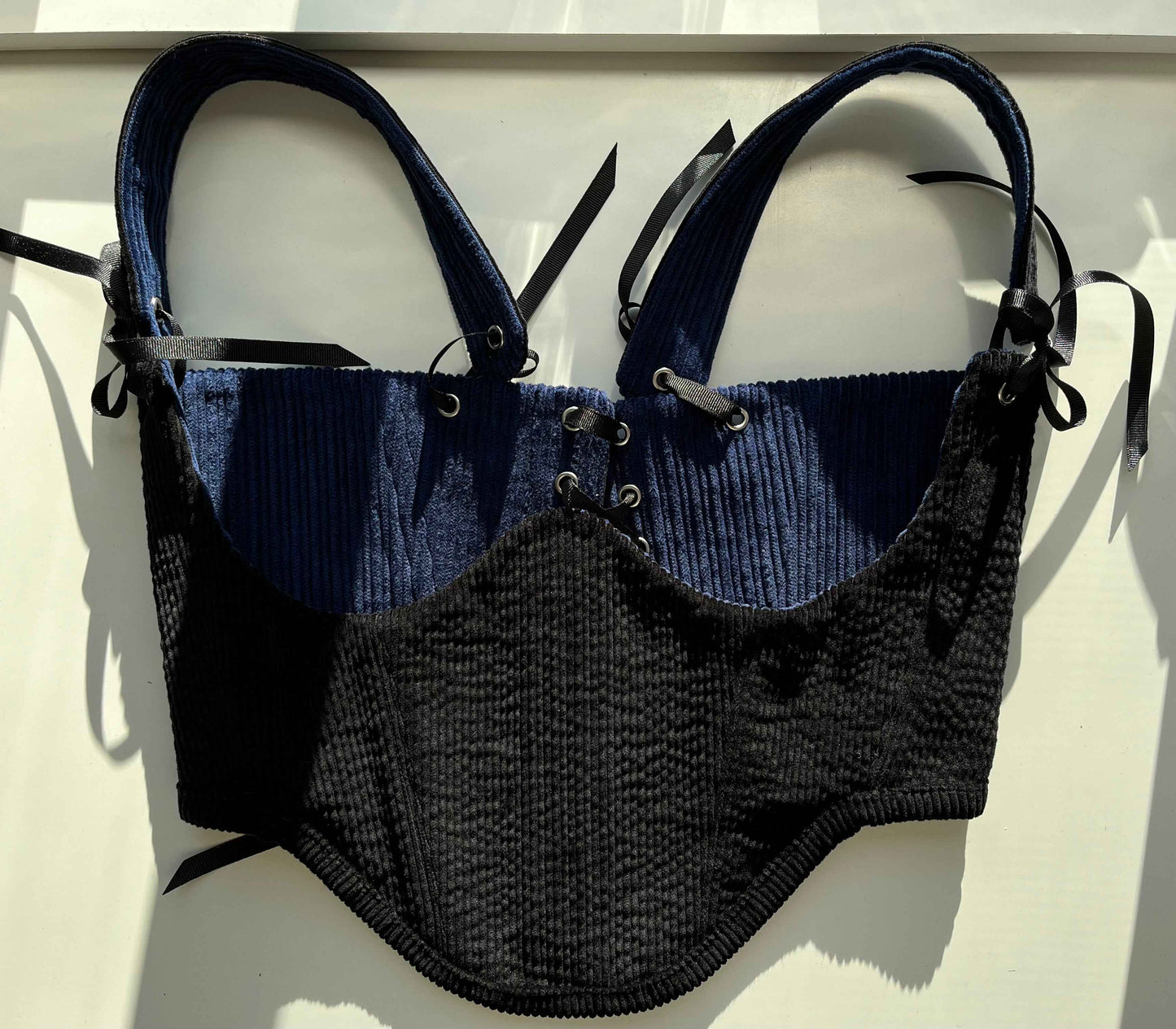 Reversible Navy blue/black corduroy underbust corsage