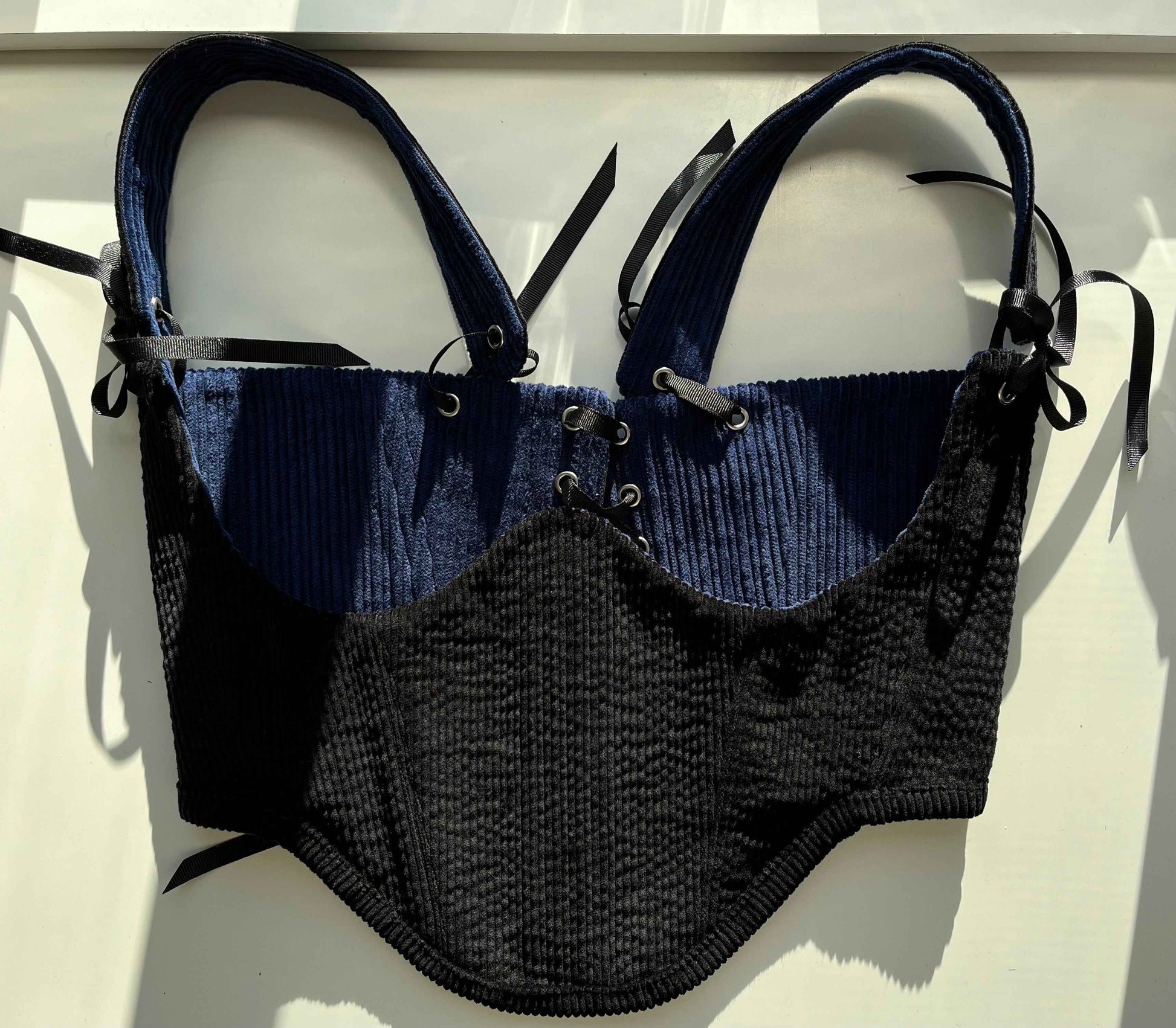 Reversible Navy blue/black corduroy underbust corsage