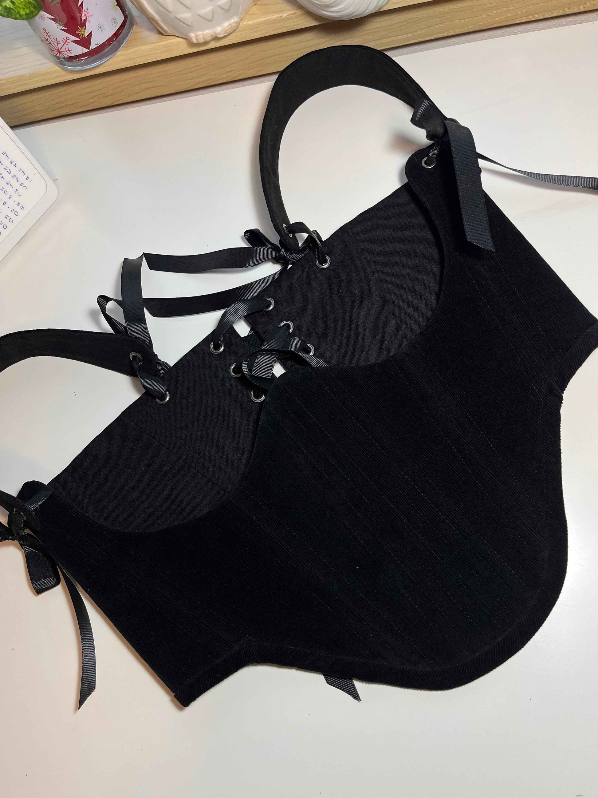 Custom for H 🖤Black corduroy underbust corset