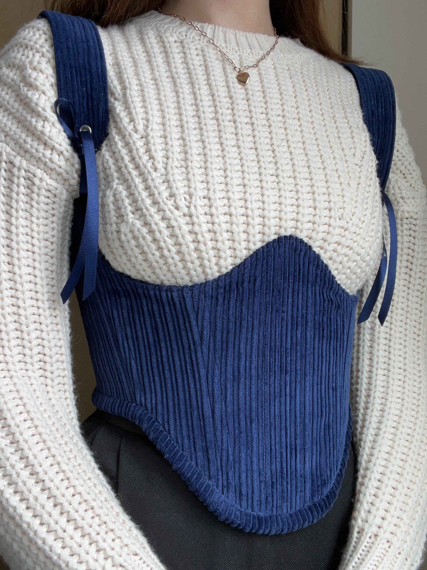 Reversible Navy blue/black corduroy underbust corsage