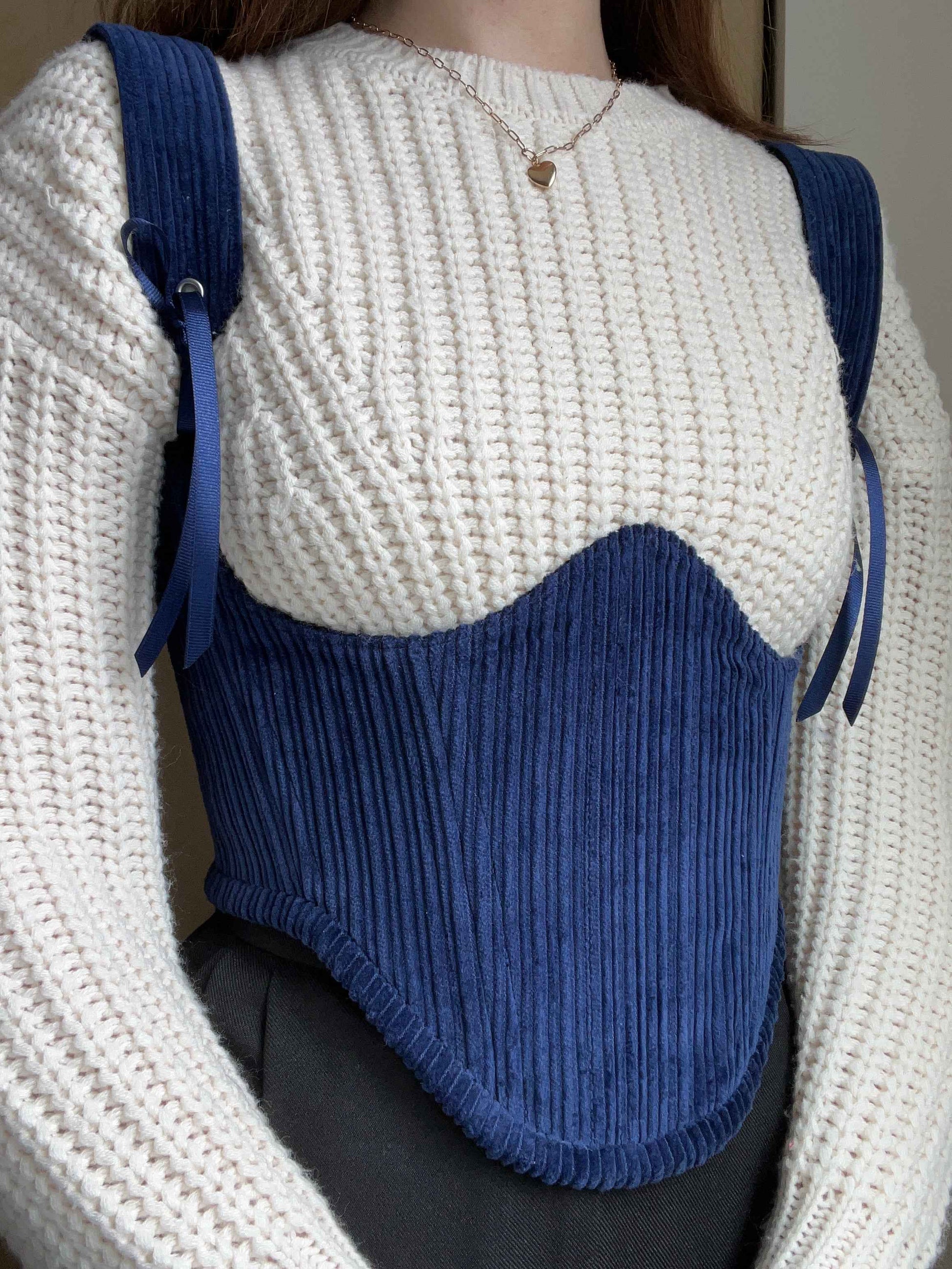 Reversible Navy blue/black corduroy underbust corsage