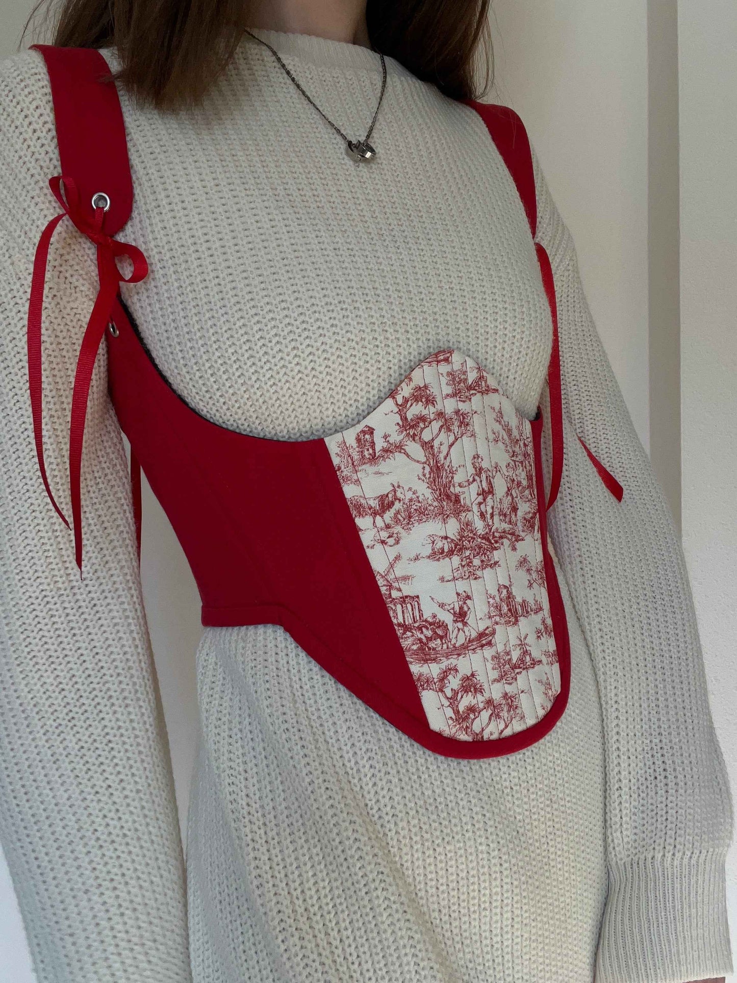 Red-white/black copper swirls Reversible underbust S-M