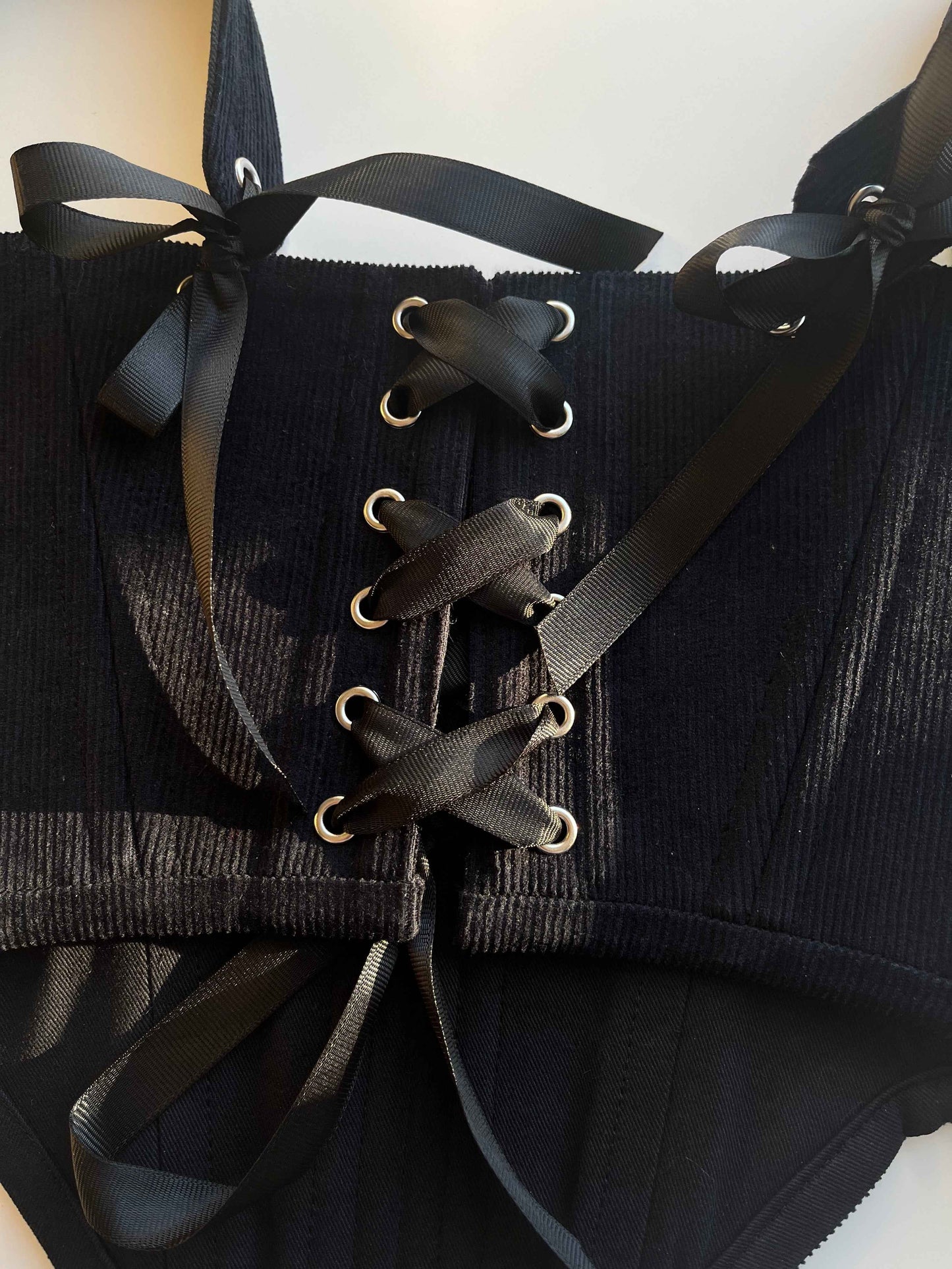 Reversible cotton twill black/dark blue cotton corduroy underbust corsage with removable shoulder straps 🖤💙