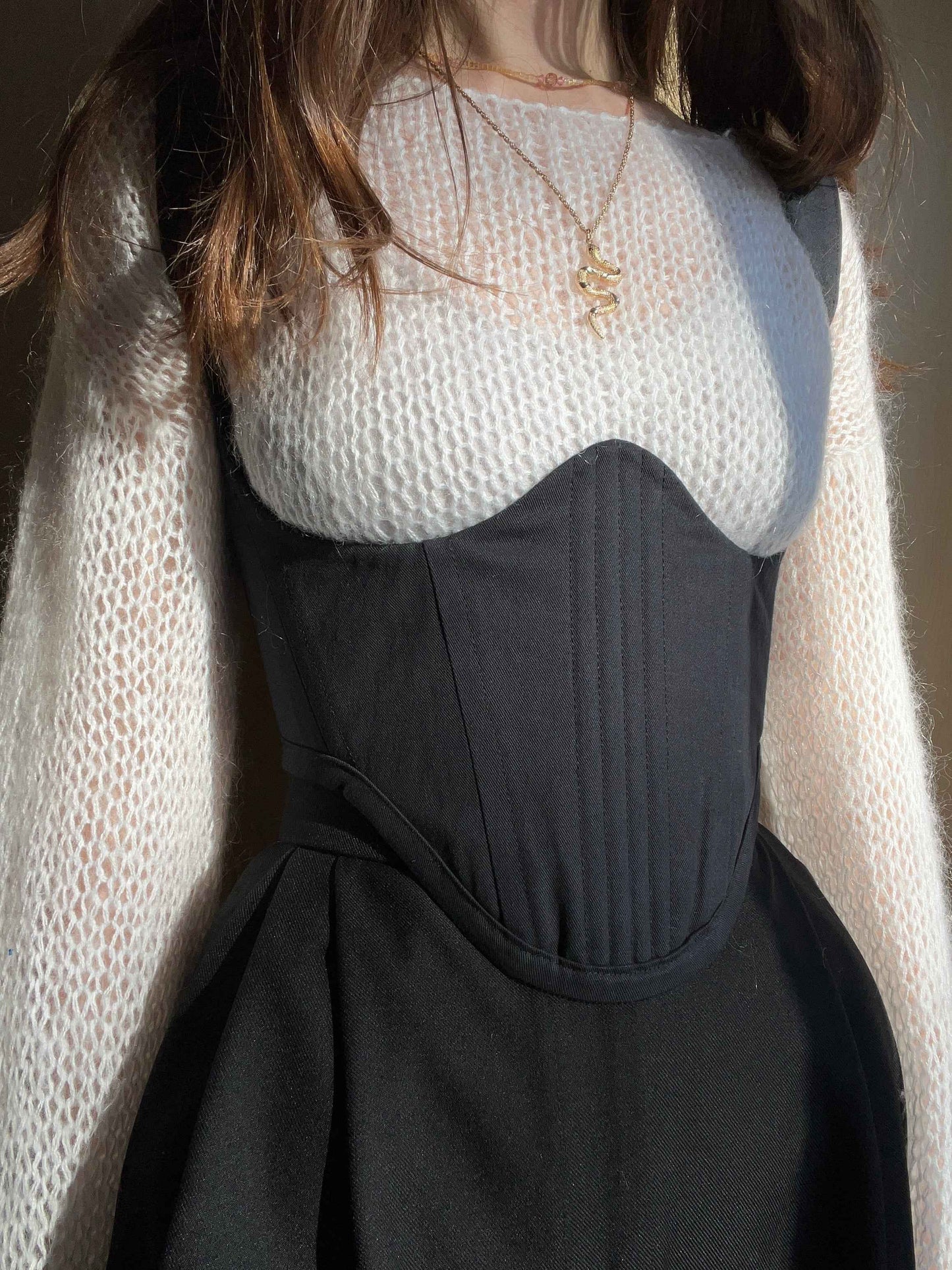 Reversible cotton twill black/dark blue cotton corduroy underbust corsage with removable shoulder straps 🖤💙