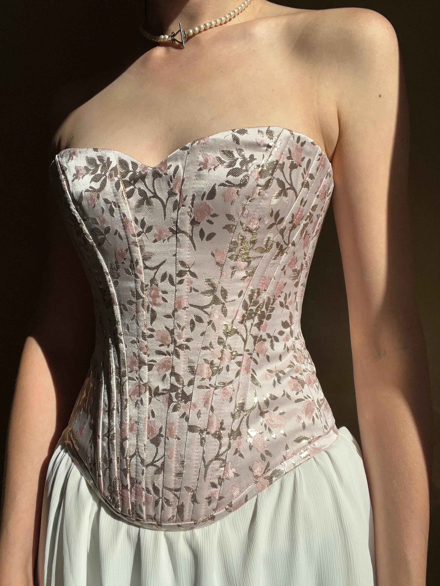 Pink floral sweetheart neckline corset 💞