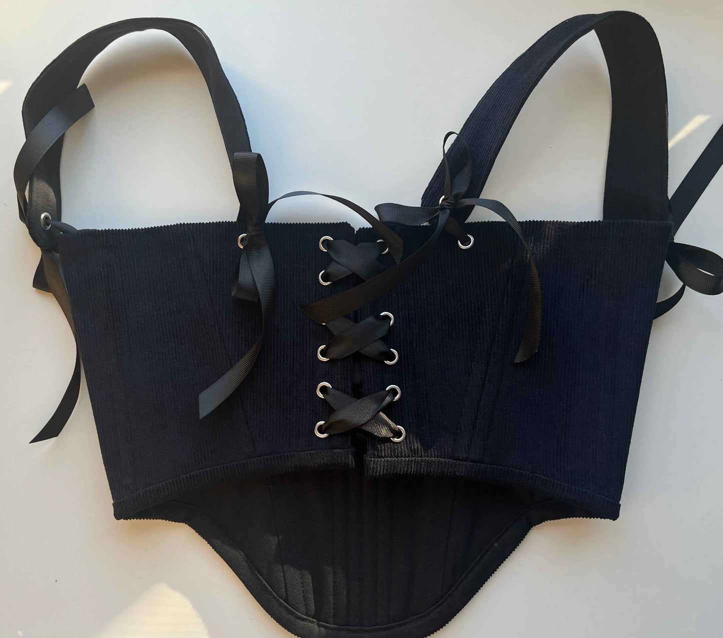 Reversible cotton twill black/dark blue cotton corduroy underbust corsage with removable shoulder straps 🖤💙