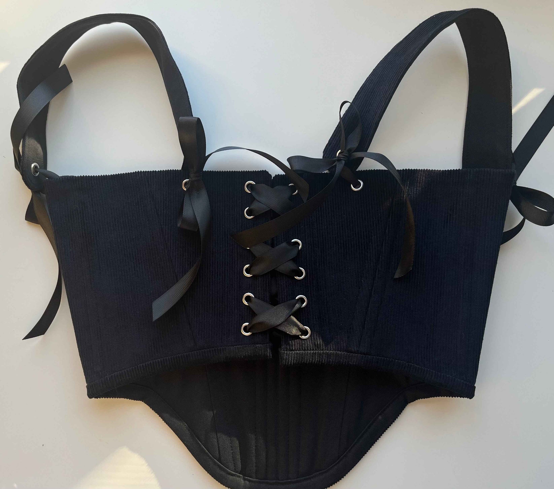 Reversible cotton twill black/dark blue cotton corduroy underbust corsage with removable shoulder straps 🖤💙