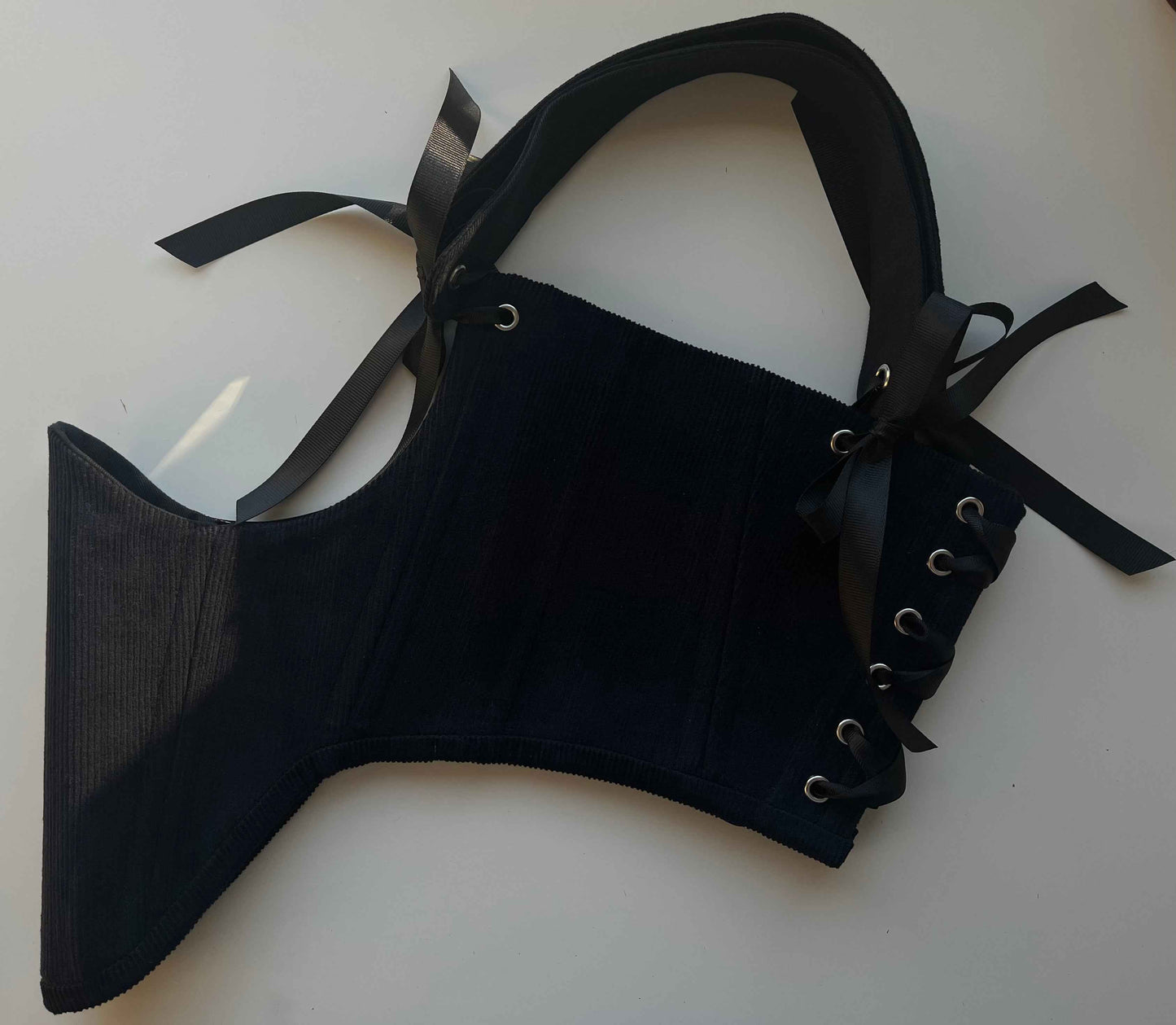 Reversible cotton twill black/dark blue cotton corduroy underbust corsage with removable shoulder straps 🖤💙