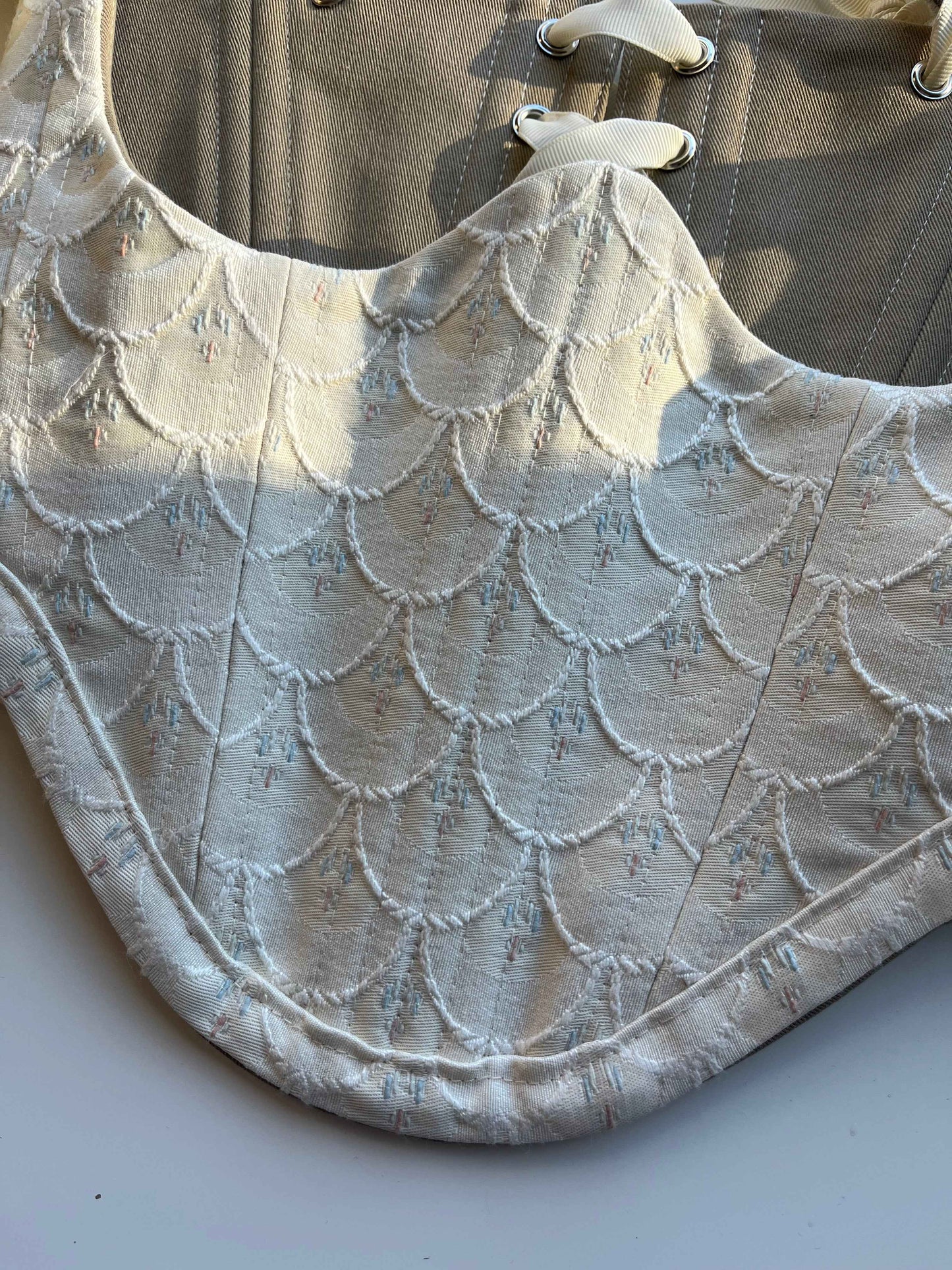 Reversible cream mermaid/ khaki underbust corsage, s-m