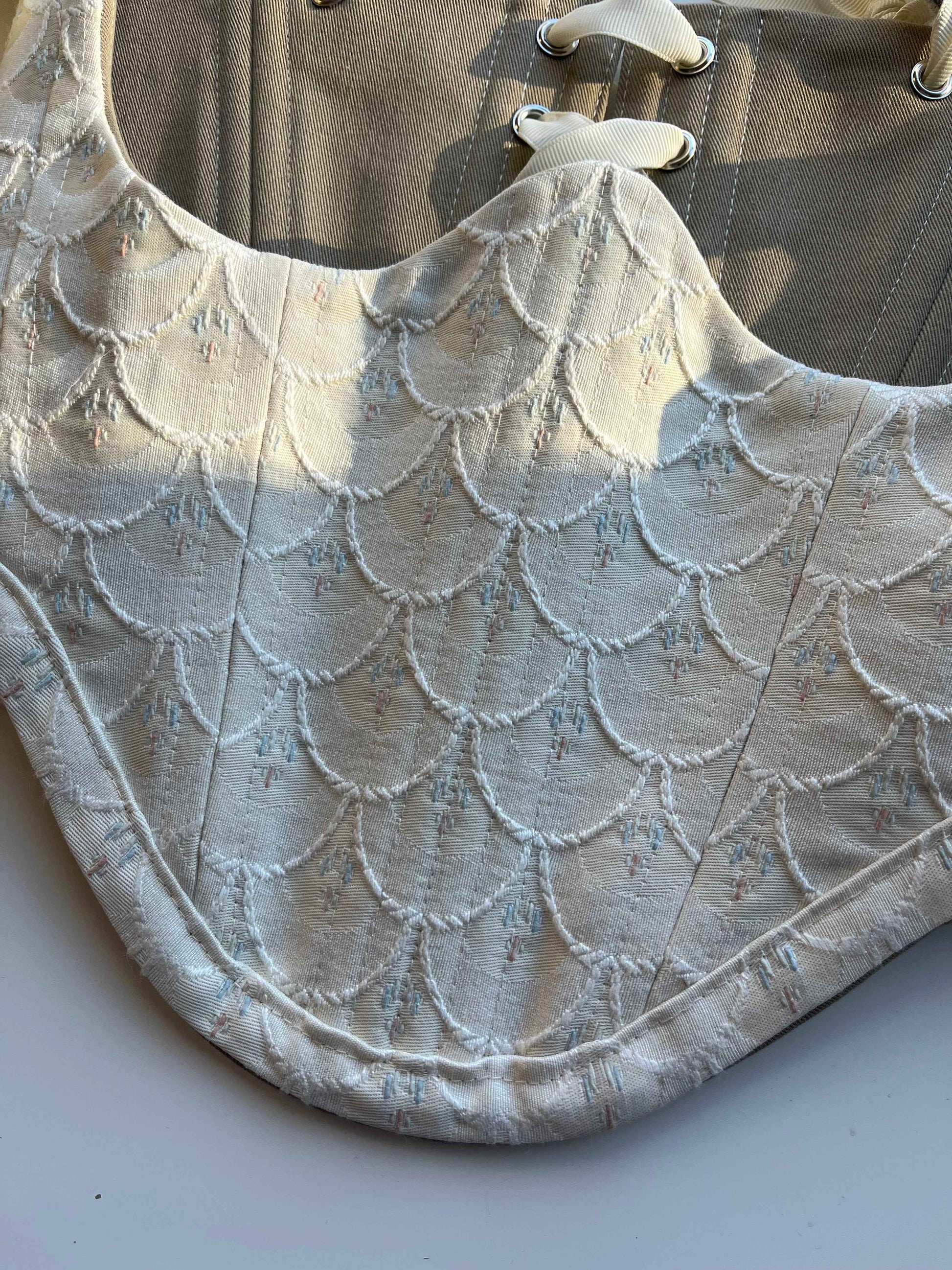 Reversible cream mermaid/ khaki underbust corsage, s-m