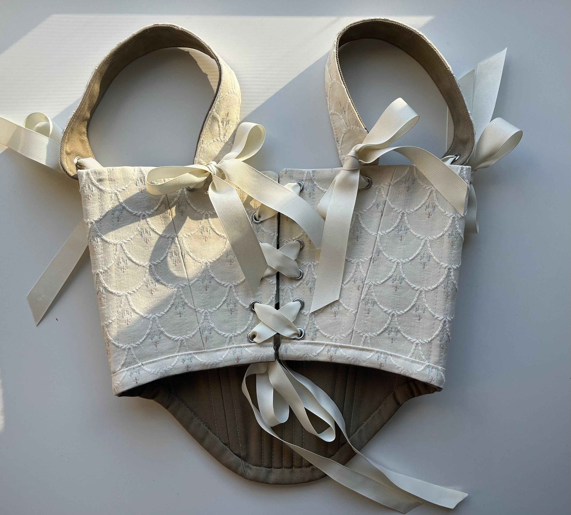 Reversible cream mermaid/ khaki underbust corsage, s-m