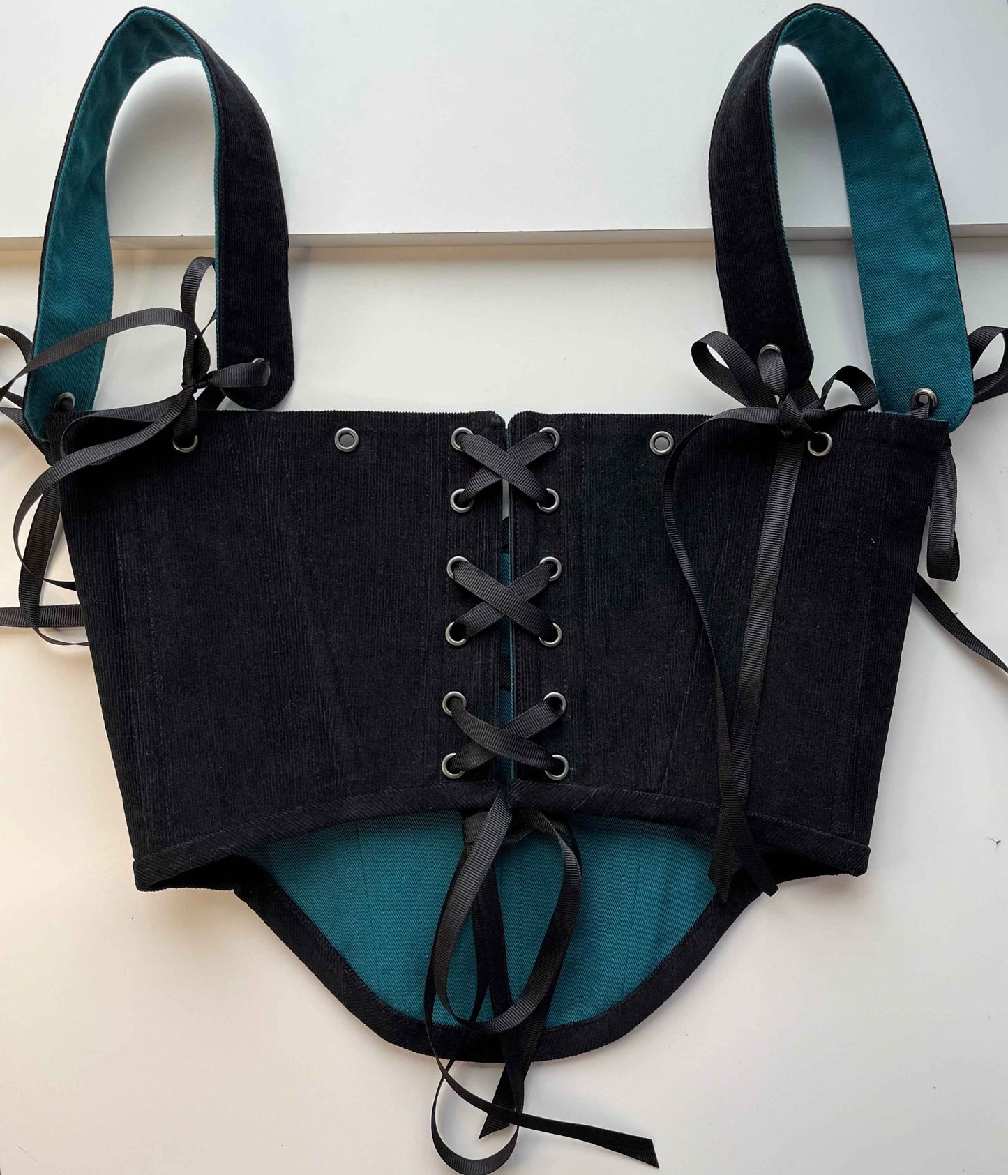 ✨Order for Livia✨Reversible black corduroy /  teal underbust corsage