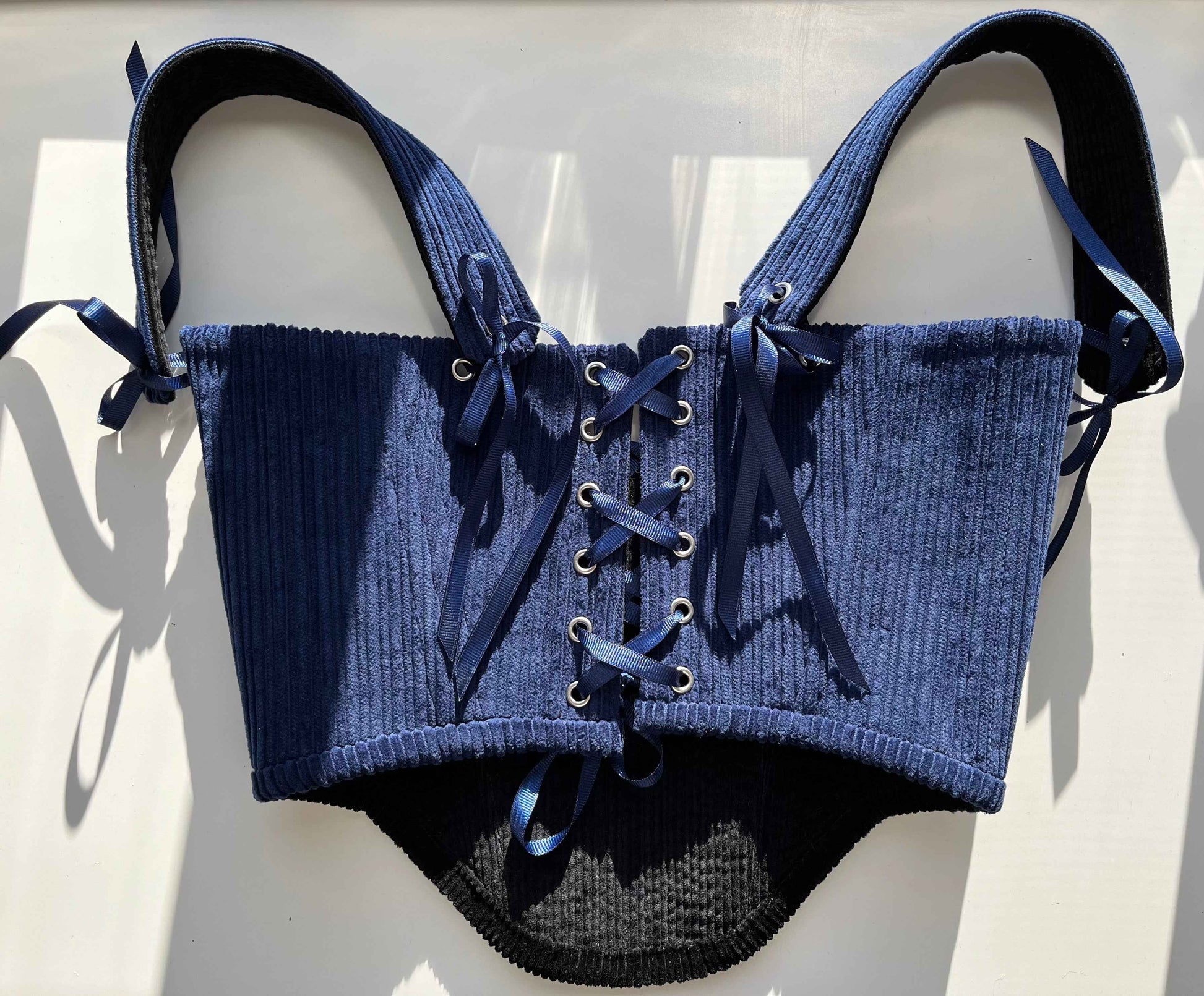 Reversible Navy blue/black corduroy underbust corsage