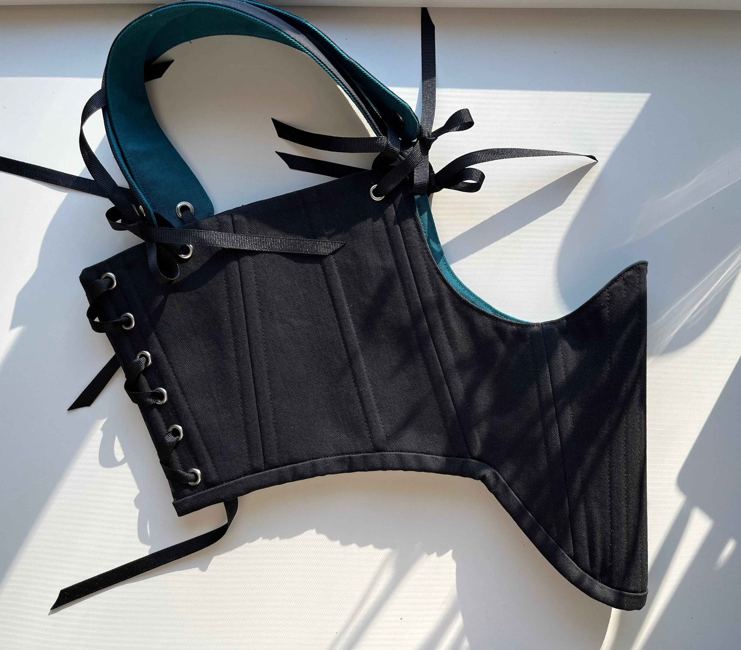 Custom for S_v02 Reversible black/teal underbust with shoulder straps size S