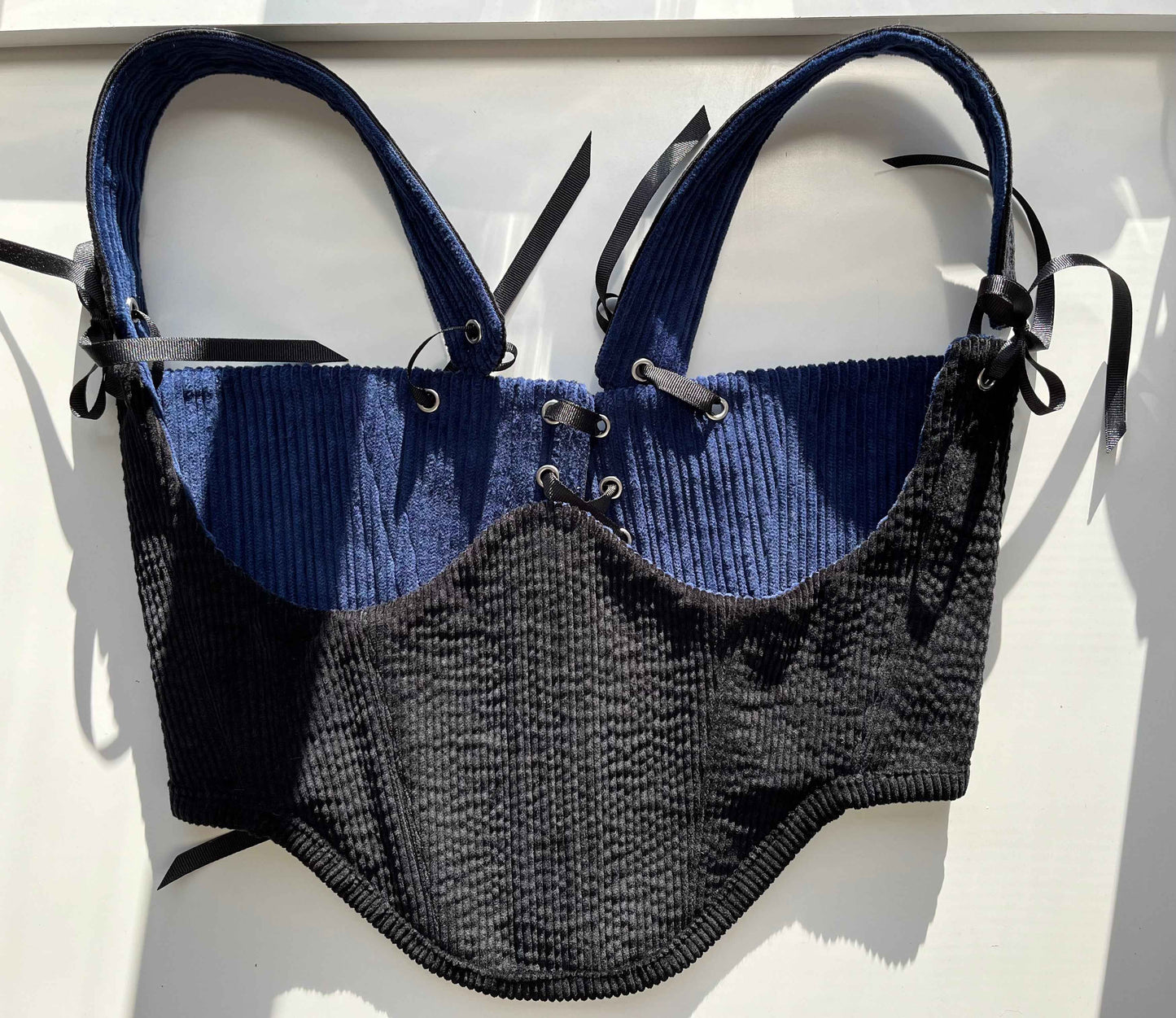 Reversible Navy blue/black corduroy underbust corsage