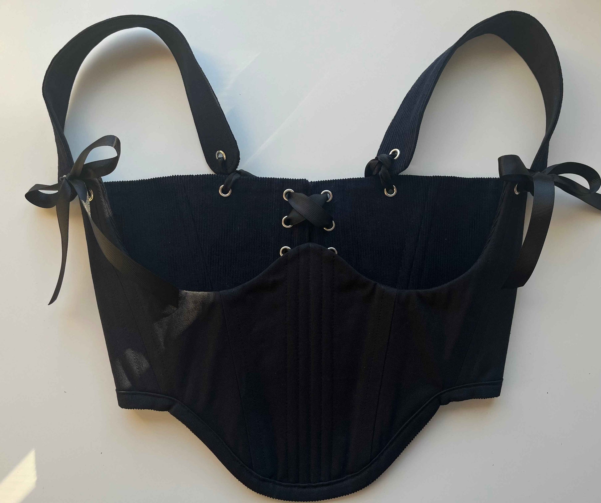 Reversible cotton twill black/dark blue cotton corduroy underbust corsage with removable shoulder straps 🖤💙