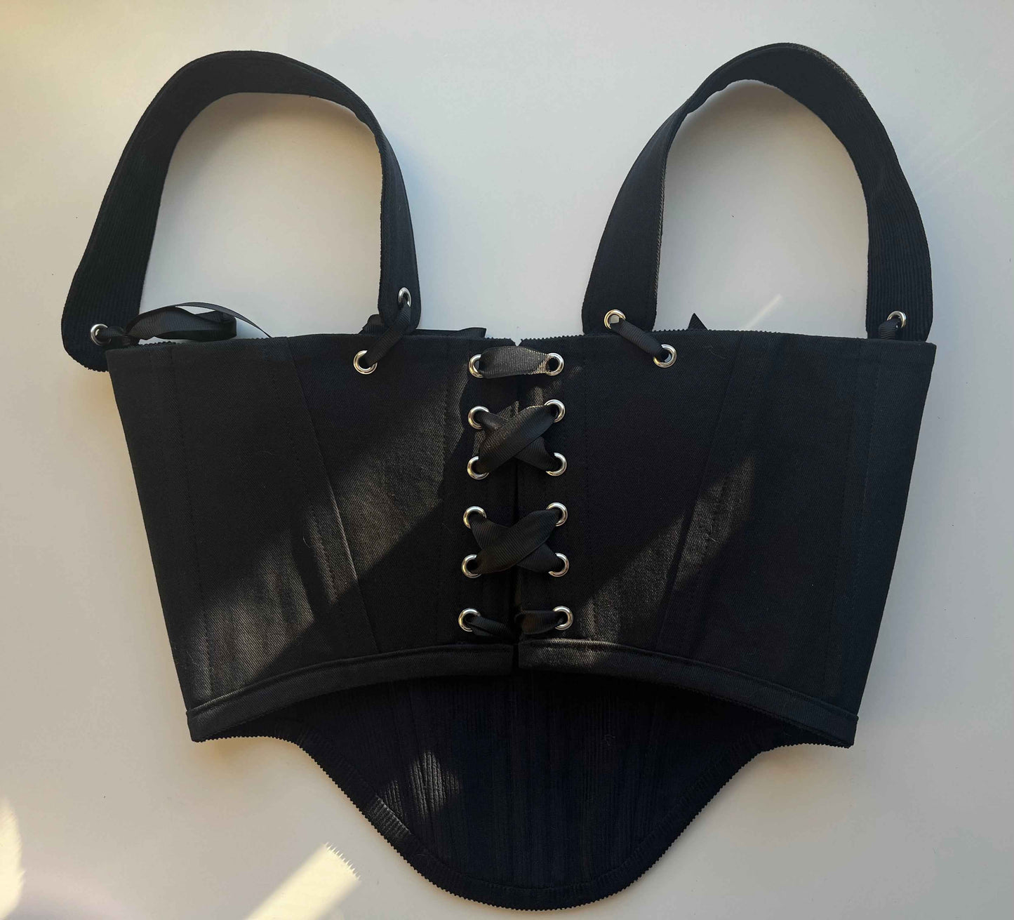 Reversible cotton twill black/dark blue cotton corduroy underbust corsage with removable shoulder straps 🖤💙