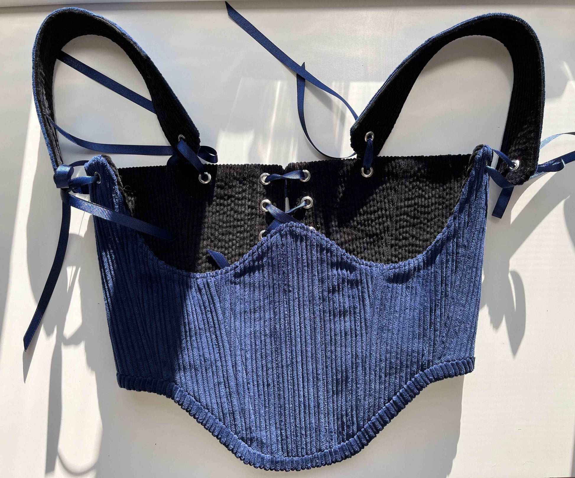 Reversible Navy blue/black corduroy underbust corsage