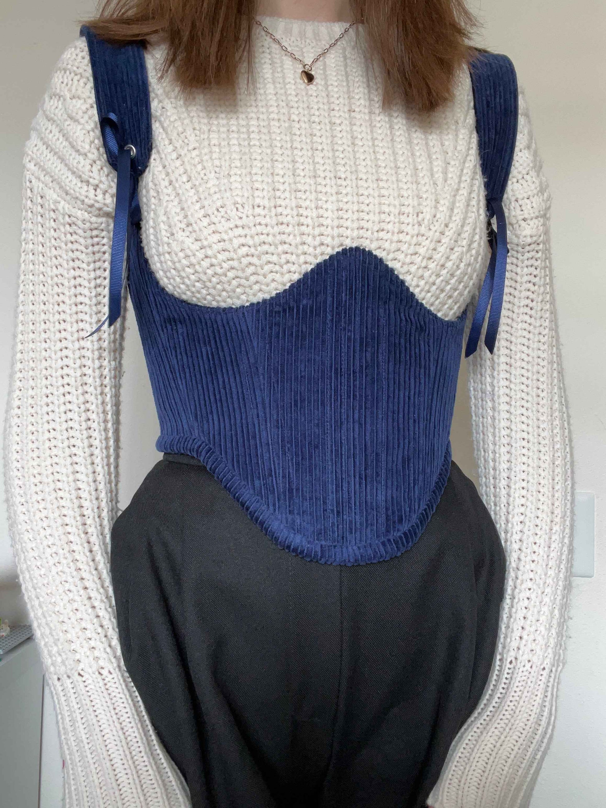 Reversible Navy blue/black corduroy underbust corsage